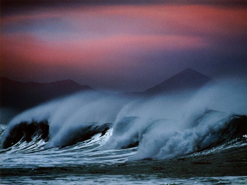 Ocean waves at sunset