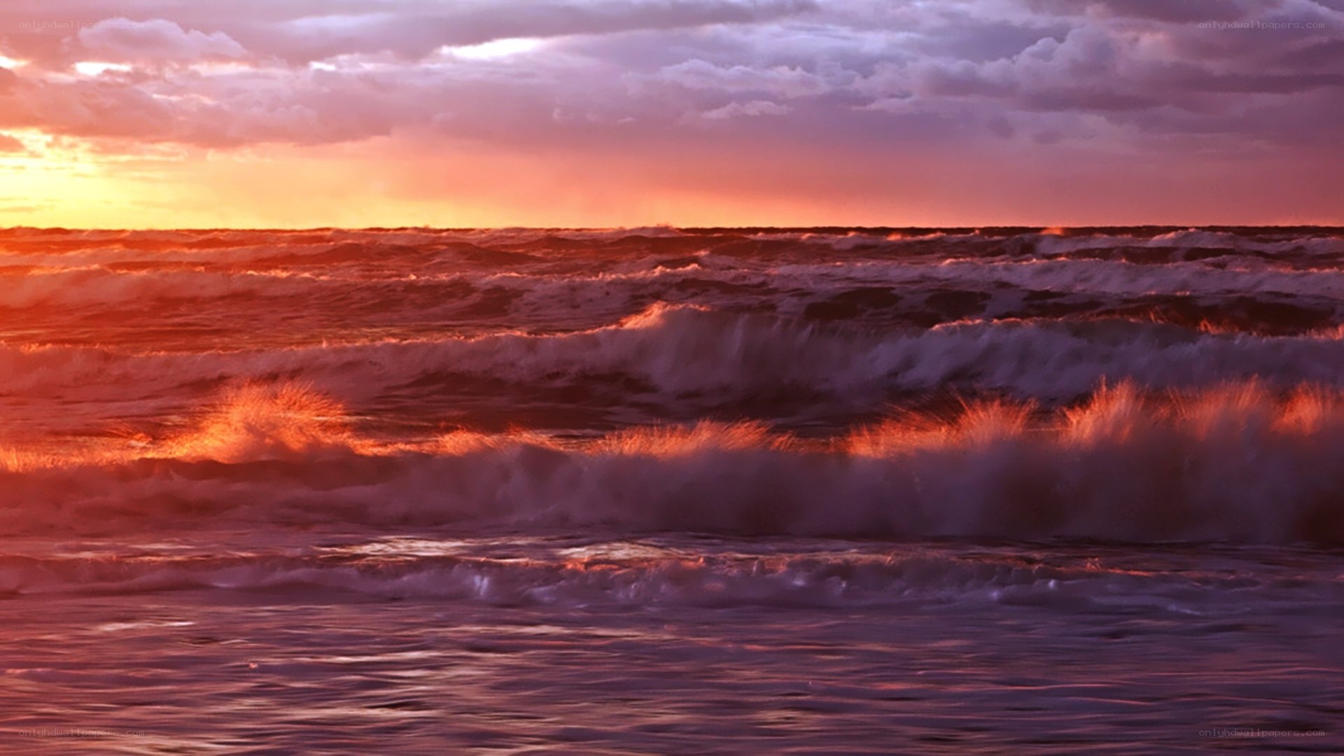 Ocean waves at sunset