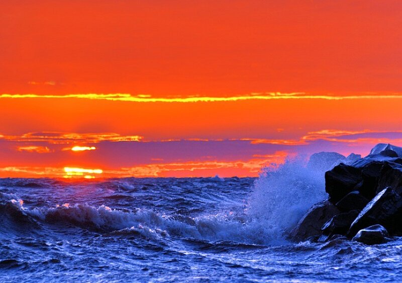 Ocean waves at sunset