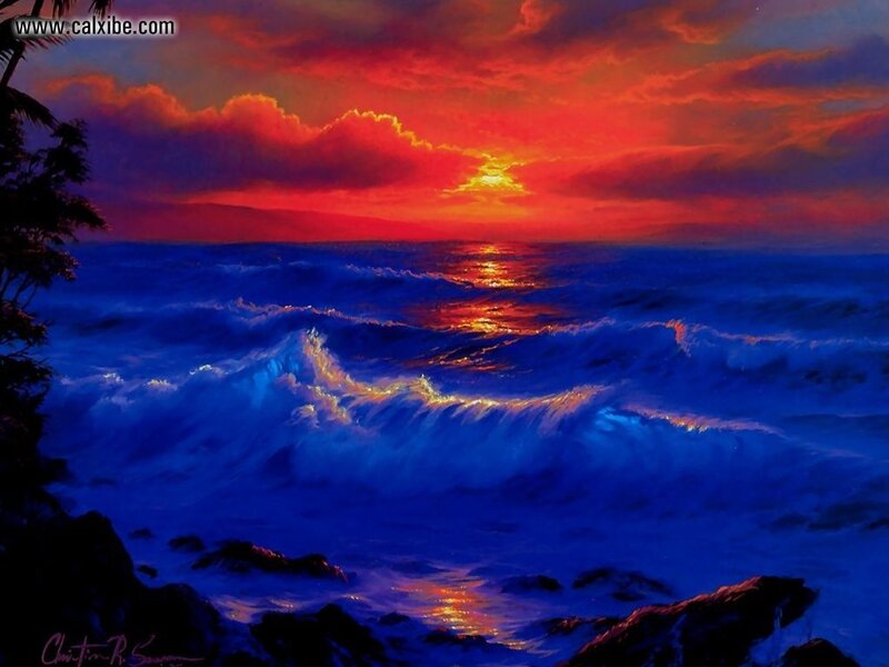 Ocean waves at sunset