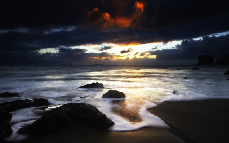 Ocean Waves at Sunset — Black, Dramatic