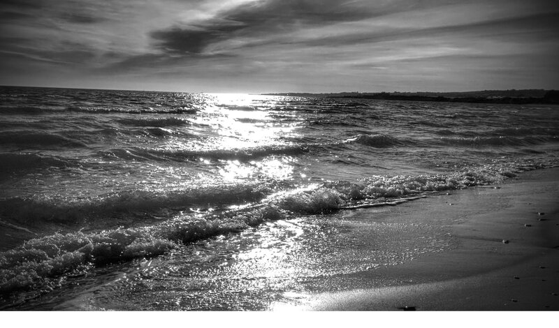 Ocean Waves at Sunset — Black, Serene