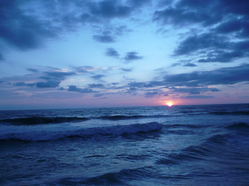 Ocean Waves at Sunset — Blue, Calm, Photograph, Sun