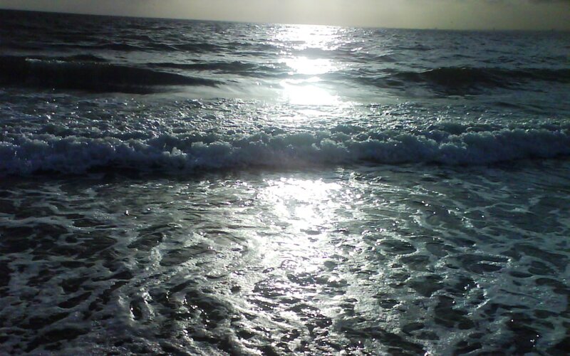 Ocean Waves at Sunset — Blue, Calm, Photograph