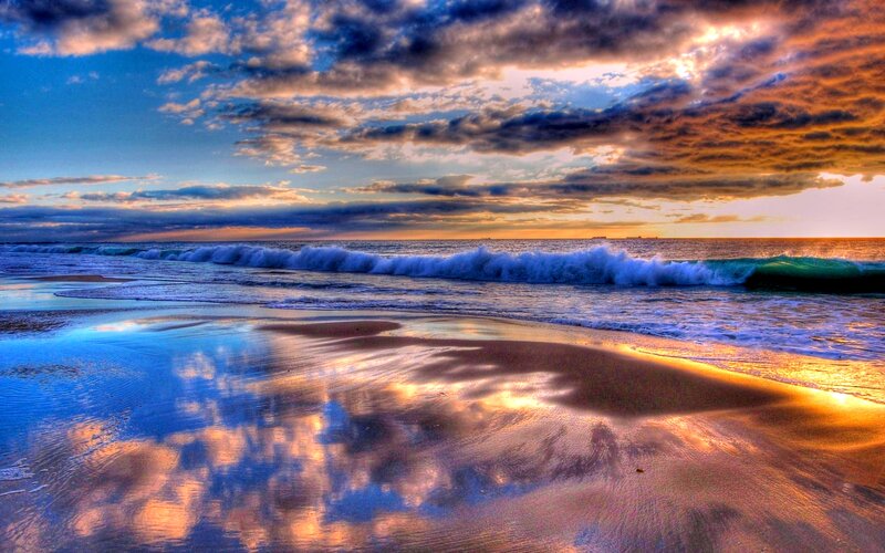 Ocean Waves at Sunset — Blue, Dramatic, Photograph, Beach