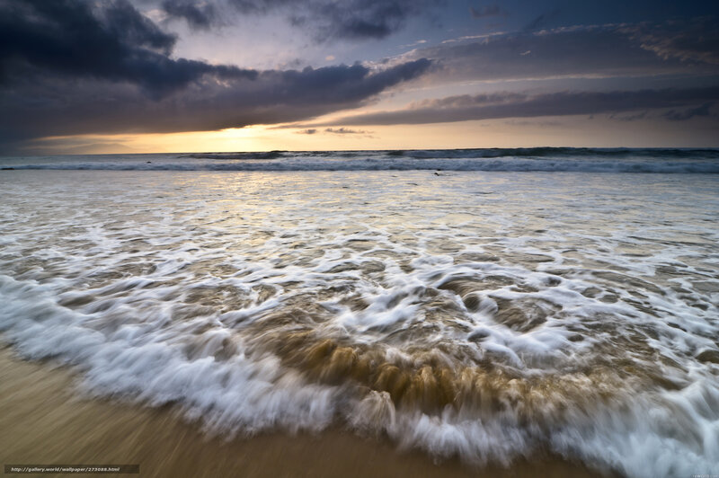 Ocean Waves at Sunset — Blue, Dramatic, Photograph, Clouds, Sand, Sun