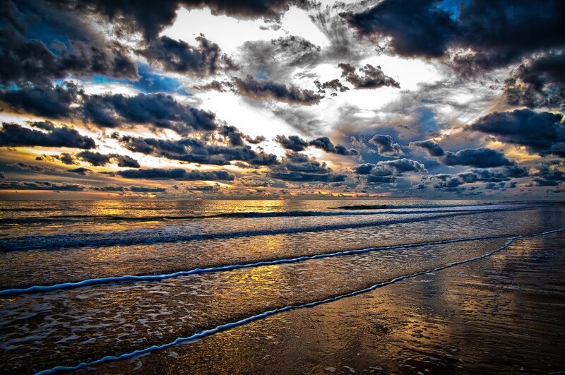 Ocean Waves at Sunset — Blue, Dramatic, Photograph, Clouds, Sea, Sky