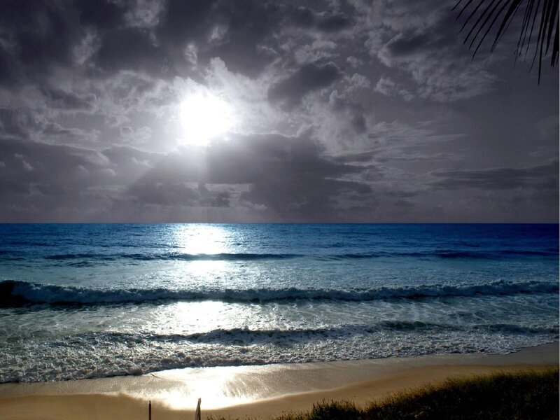 Ocean Waves at Sunset — Blue, Dramatic, Photograph, Clouds, Sun, Sand
