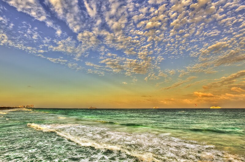 Ocean Waves at Sunset — Blue, Dramatic, Photograph, Clouds