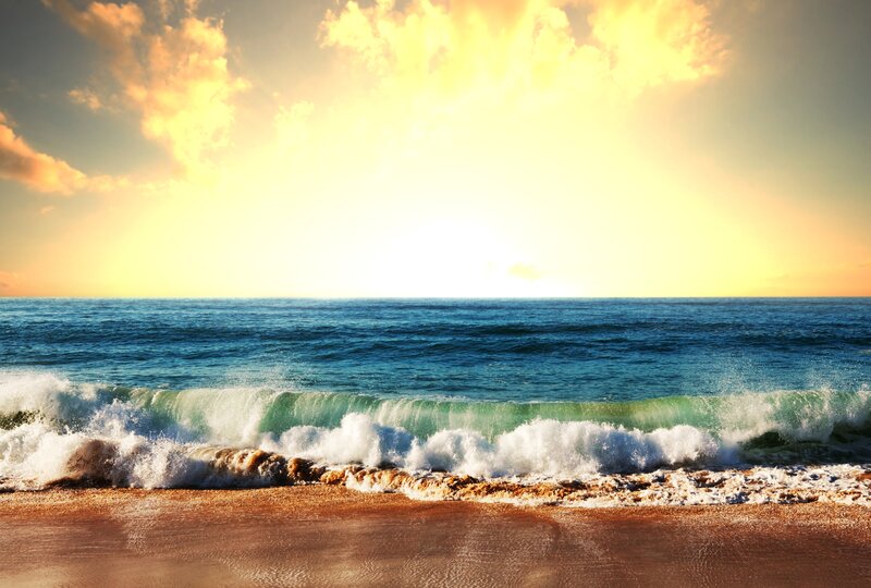 Ocean Waves at Sunset — Blue, Dramatic, Photograph, Sand, Sea