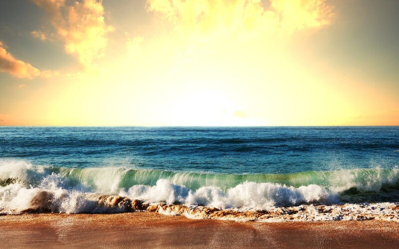 Ocean Waves at Sunset — Blue, Dramatic, Photograph, Sand