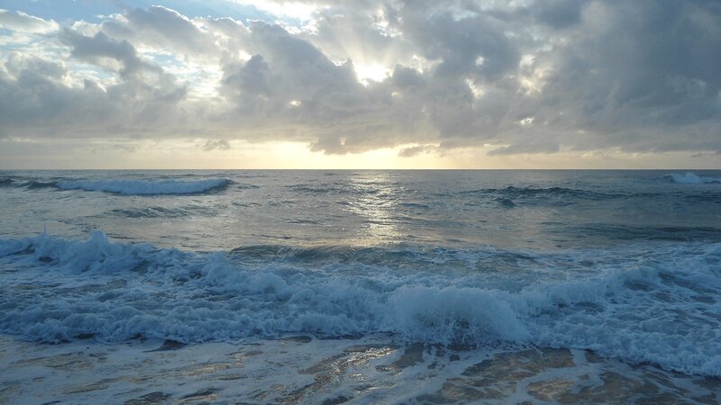 Ocean Waves at Sunset — Blue, Dramatic, Photograph, Sea, Sky, Clouds