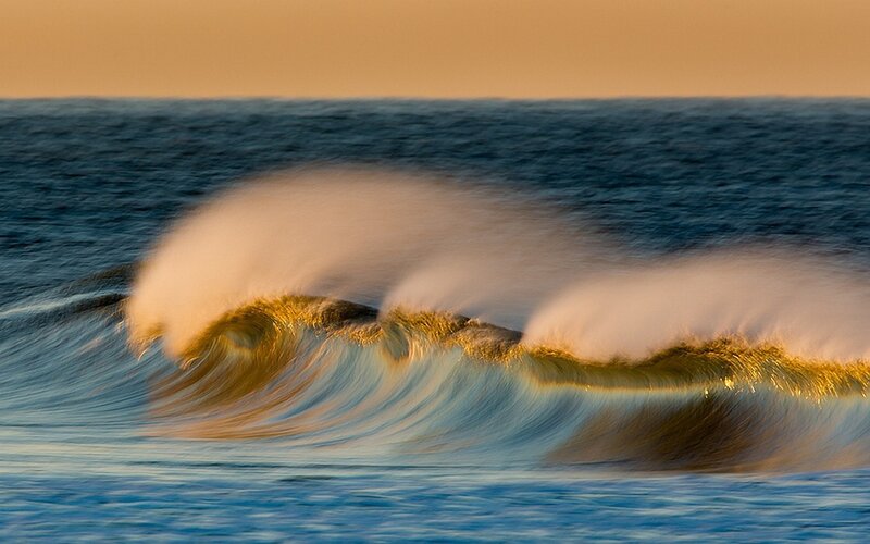 Ocean Waves at Sunset — Blue, Dramatic, Photograph, Sea, Sky, Sunlight