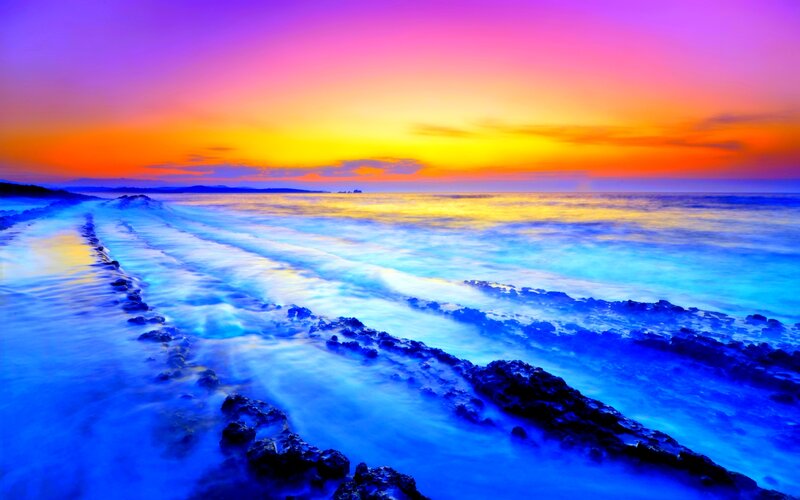 Ocean Waves at Sunset — Blue, Dramatic, Photograph, Sky, Sea