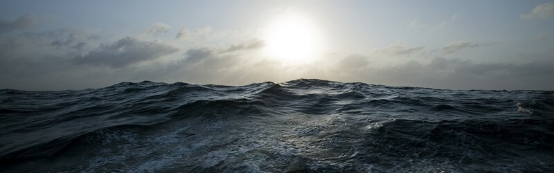 Ocean Waves at Sunset — Blue, Dramatic, Photograph, Sun, Clouds, Sea Foam, Gray