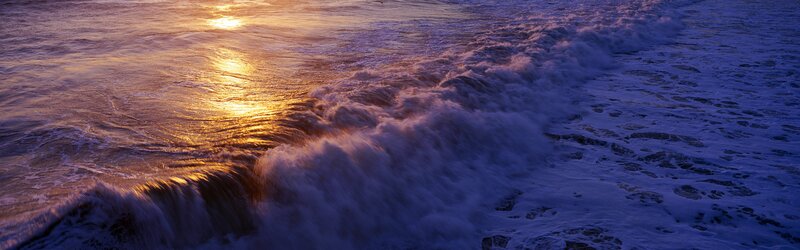 Ocean Waves at Sunset — Blue, Dramatic, Photograph, Sun, Foam, Sea