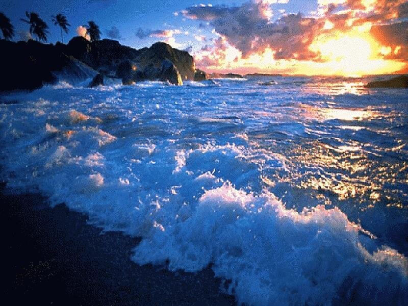 Ocean Waves at Sunset — Blue, Dramatic, Photograph
