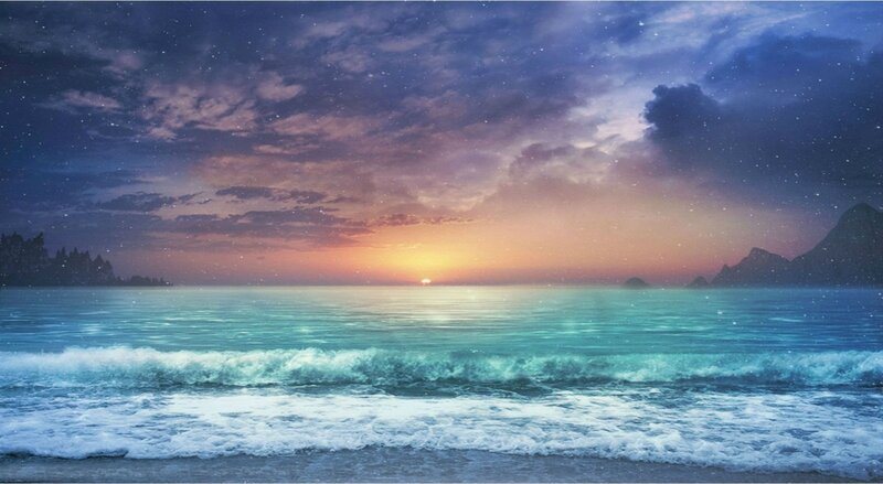 Ocean Waves at Sunset — Blue, Serene, Digital Art