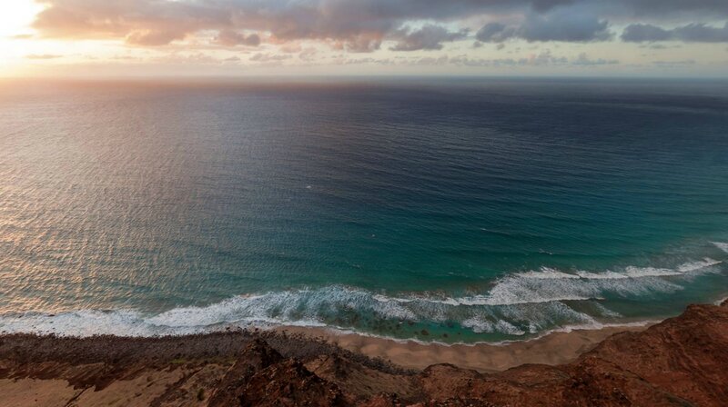 Ocean Waves at Sunset — Blue, Serene, Photograph, Beach, Cliffs