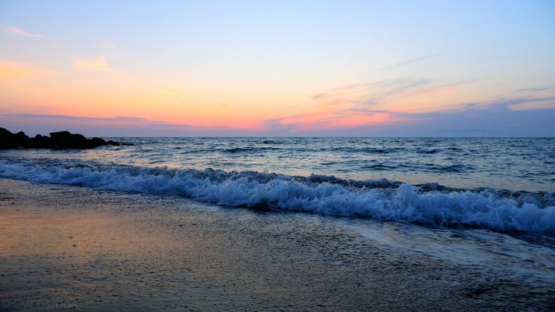 Ocean Waves at Sunset — Blue, Serene, Photograph, Beach, Sky