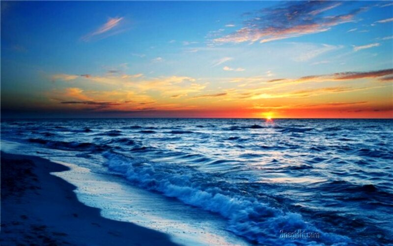 Ocean Waves at Sunset — Blue, Serene, Photograph, Beach