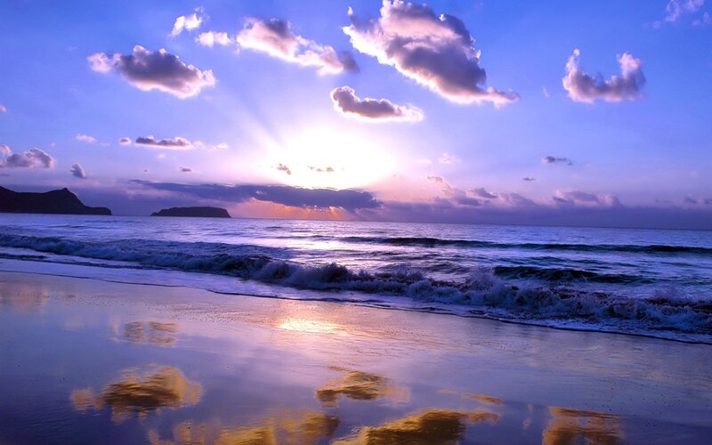 Ocean Waves at Sunset — Blue, Serene, Photograph, Clouds, Beach