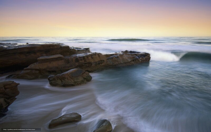 Ocean Waves at Sunset — Blue, Serene, Photograph, Rocks, Sand
