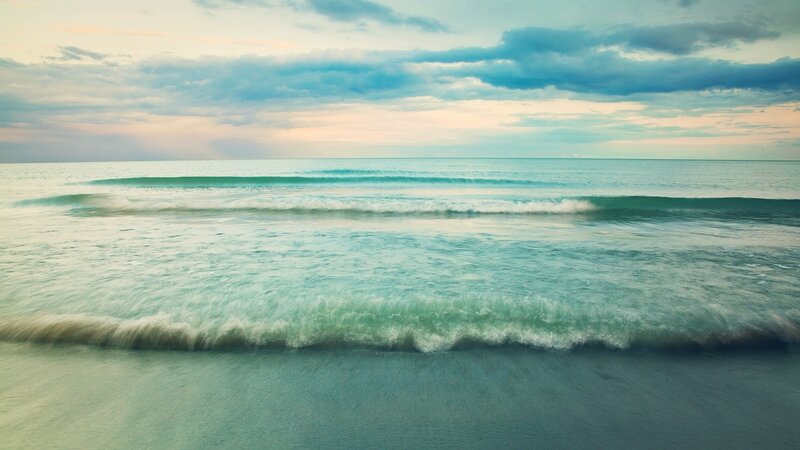 Ocean Waves at Sunset — Blue, Serene, Photograph, Sky, Clouds