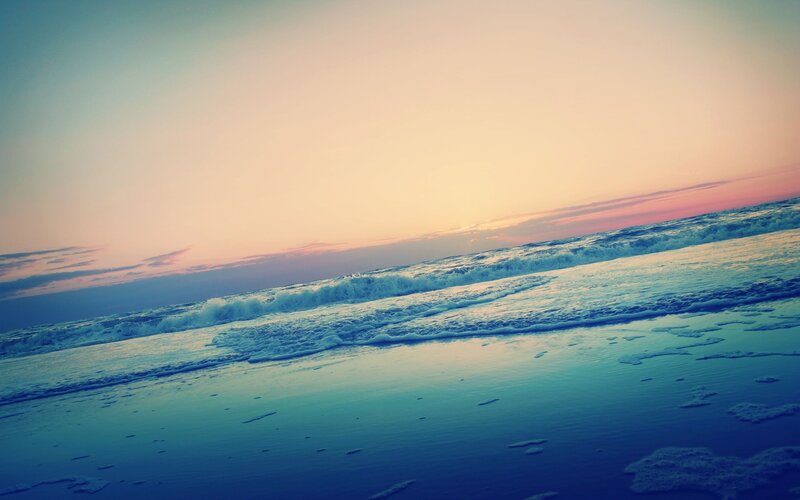 Ocean Waves at Sunset — Blue, Serene, Photograph, Sky, Sand