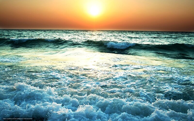 Ocean Waves at Sunset — Blue, Serene, Photograph, Sun, Sky, Sea Foam