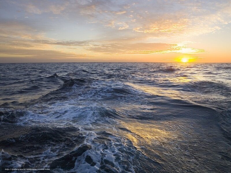 Ocean Waves at Sunset — Blue, Serene, Photograph, Sun, Sky