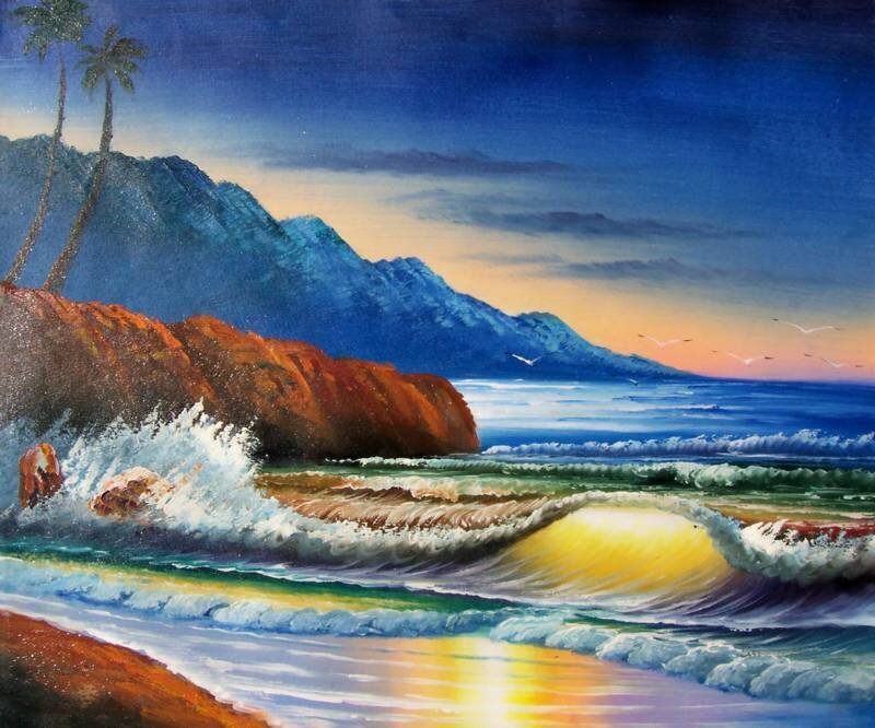 Ocean Waves at Sunset — Blue