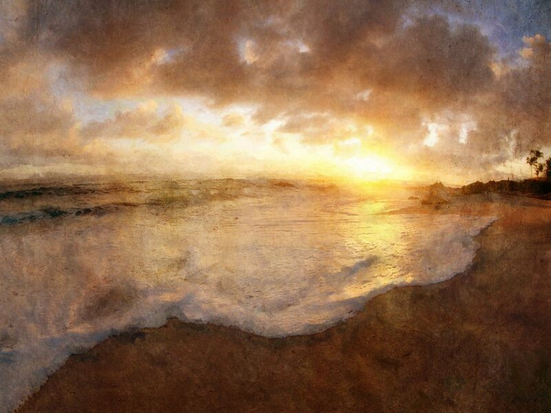 Ocean Waves at Sunset — Brown, Dramatic, Painting, Clouds