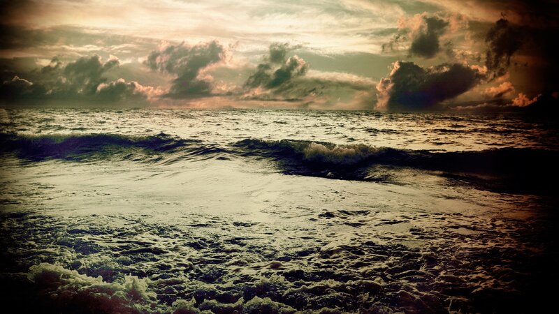 Ocean Waves at Sunset — Brown, Dramatic, Photograph