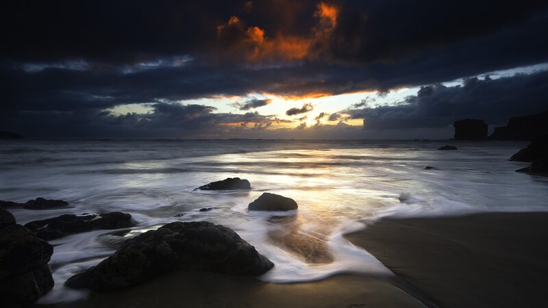Ocean Waves at Sunset — Dark Blue, Dramatic, Photograph