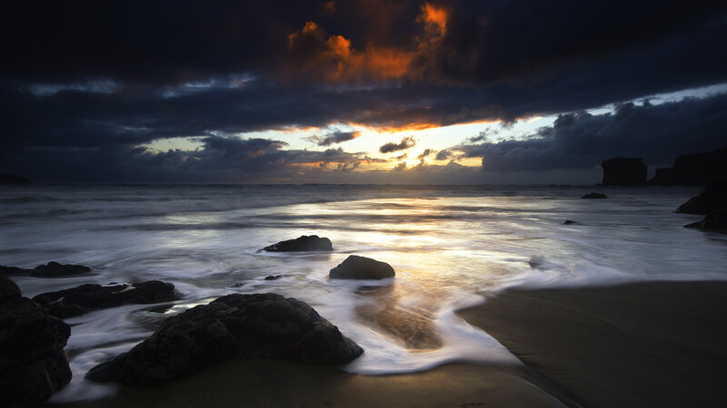 Ocean Waves at Sunset — Dramatic, Gray