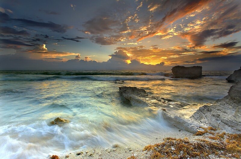 Ocean Waves at Sunset — Dramatic, White