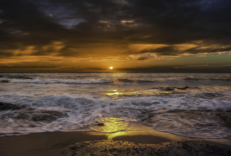 Ocean Waves at Sunset — Gold, Dramatic, Photograph, Sun