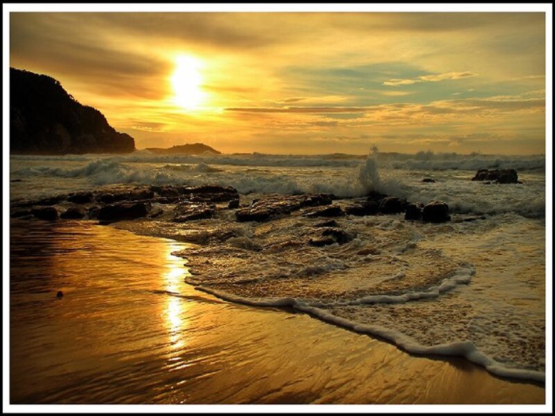 Ocean Waves at Sunset — Gold, Dramatic, Photograph