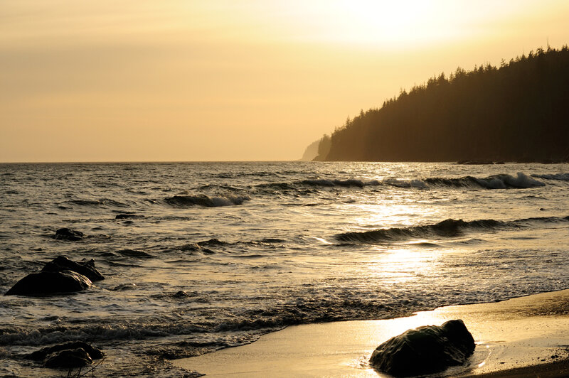 Ocean Waves at Sunset — Gold, Serene, Photograph, Beach