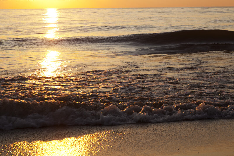 Ocean Waves at Sunset — Gold, Serene, Photograph, Sun, Sand, Sea