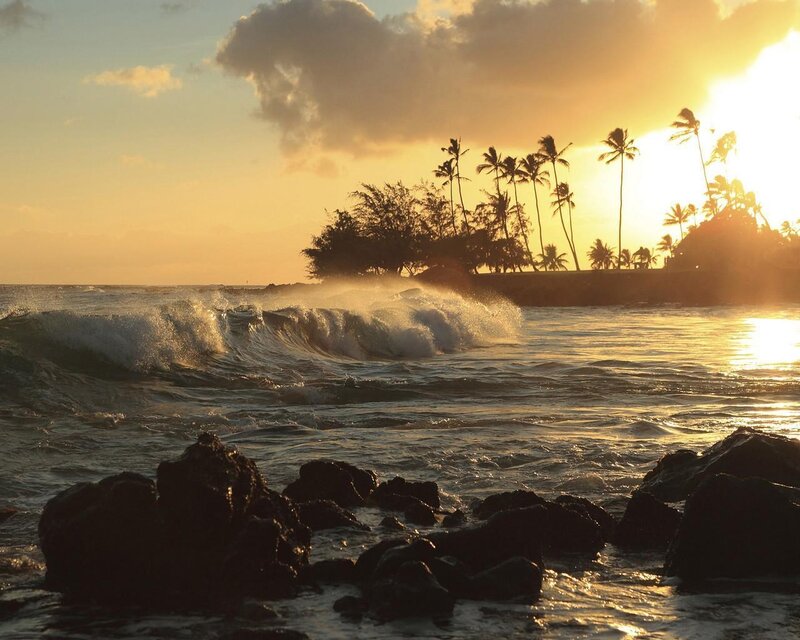 Ocean Waves at Sunset — Gold, Serene, Photograph