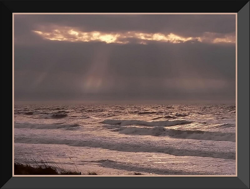 Ocean Waves at Sunset — Gray, Dramatic, Photograph, Clouds, Sunlight, Sea Foam