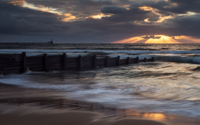 Ocean Waves at Sunset — Gray, Dramatic, Photograph