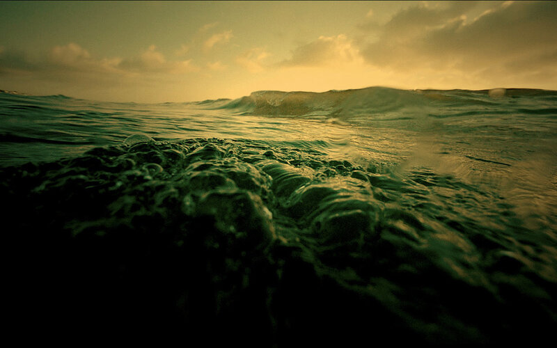 Ocean Waves at Sunset — Green, Dramatic, Photograph, Sky, Clouds, Water