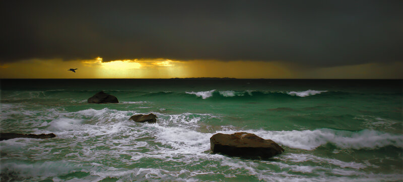 Ocean Waves at Sunset — Green, Dramatic