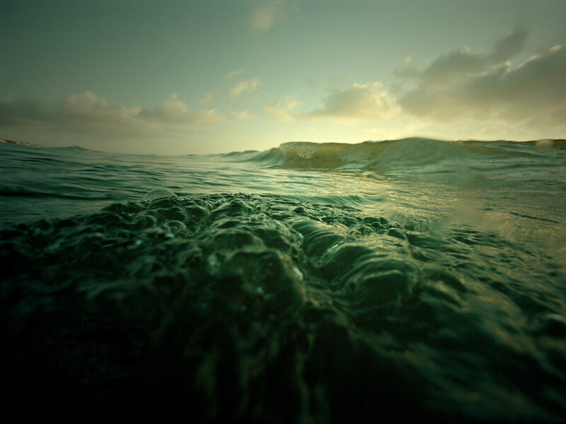 Ocean Waves at Sunset — Green, Serene, Photograph