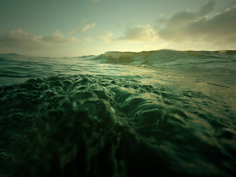 Ocean Waves at Sunset — Green, Serene