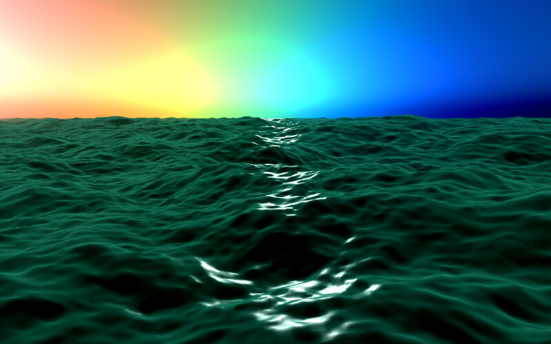 Ocean Waves at Sunset — Green