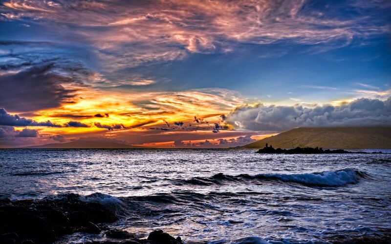 Ocean Waves at Sunset — Island